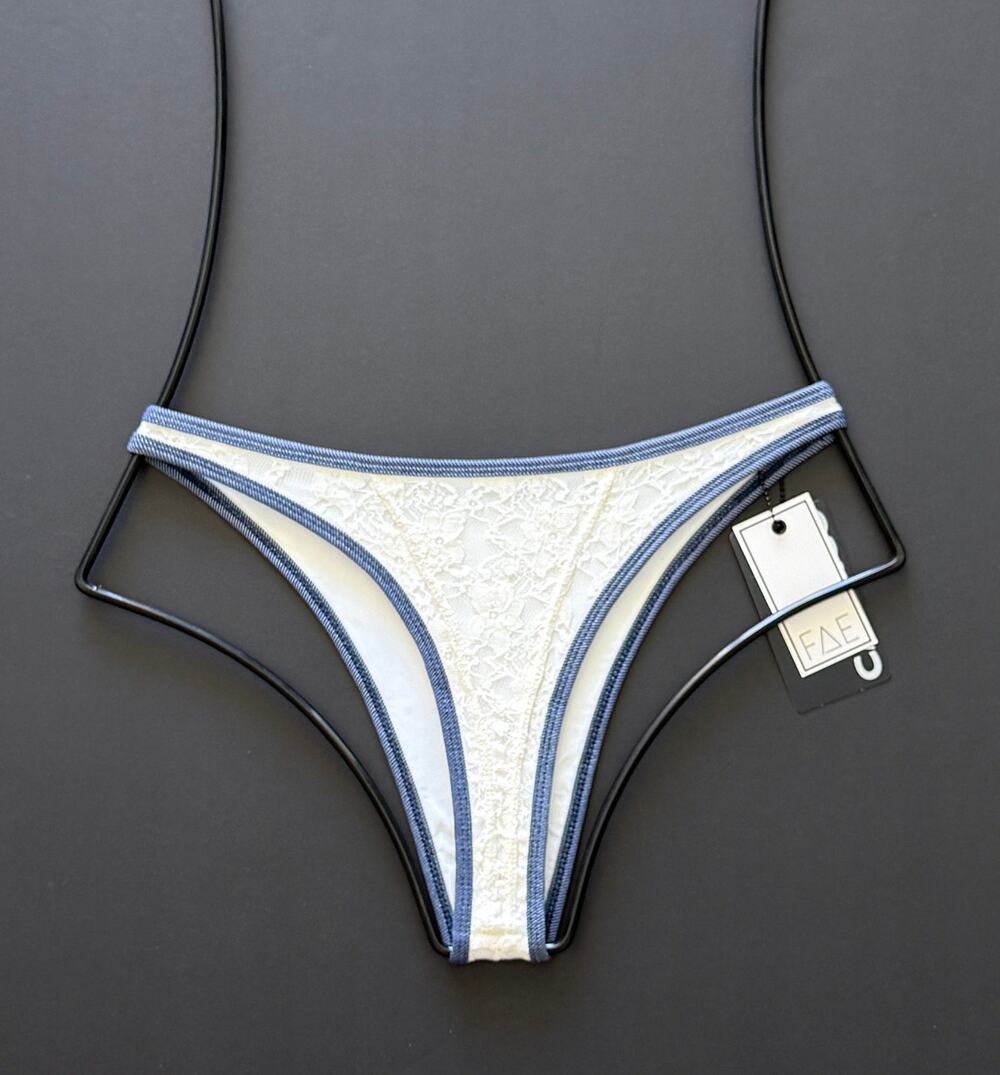 FAE Swim Hailey Lace Denim Full Coverage High Cut Bikini Bottom Sz Small NWT